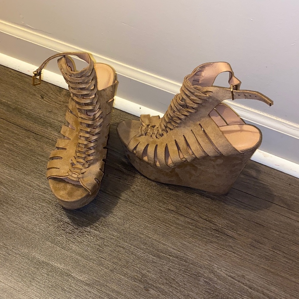 Tan suede wedges